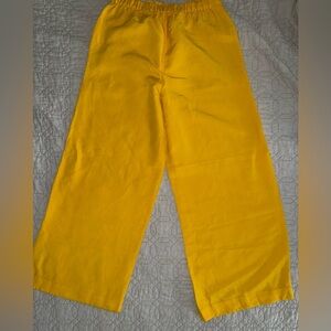 Ann Taylor Yellow Linen Blend Wide Leg Pull on Plaazzo Pant - Small